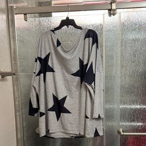 Gray Top with Black Star Pattern